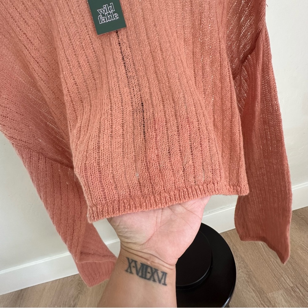 NEW Wild Fable Pink/Rose colored Ribbed Knit Boho Cropped Sweater XL - Picture 4 of 16